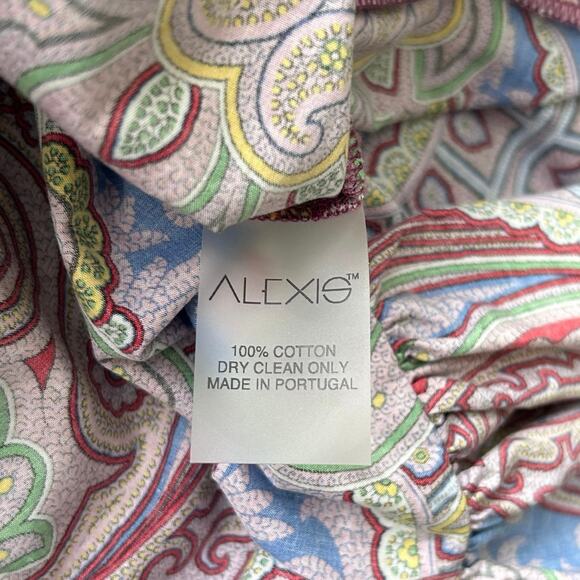 Alexis Alona Off the Shoulder Paisley Mini Dress Smocked Puff Sleeve Purple - Picture 6 of 7